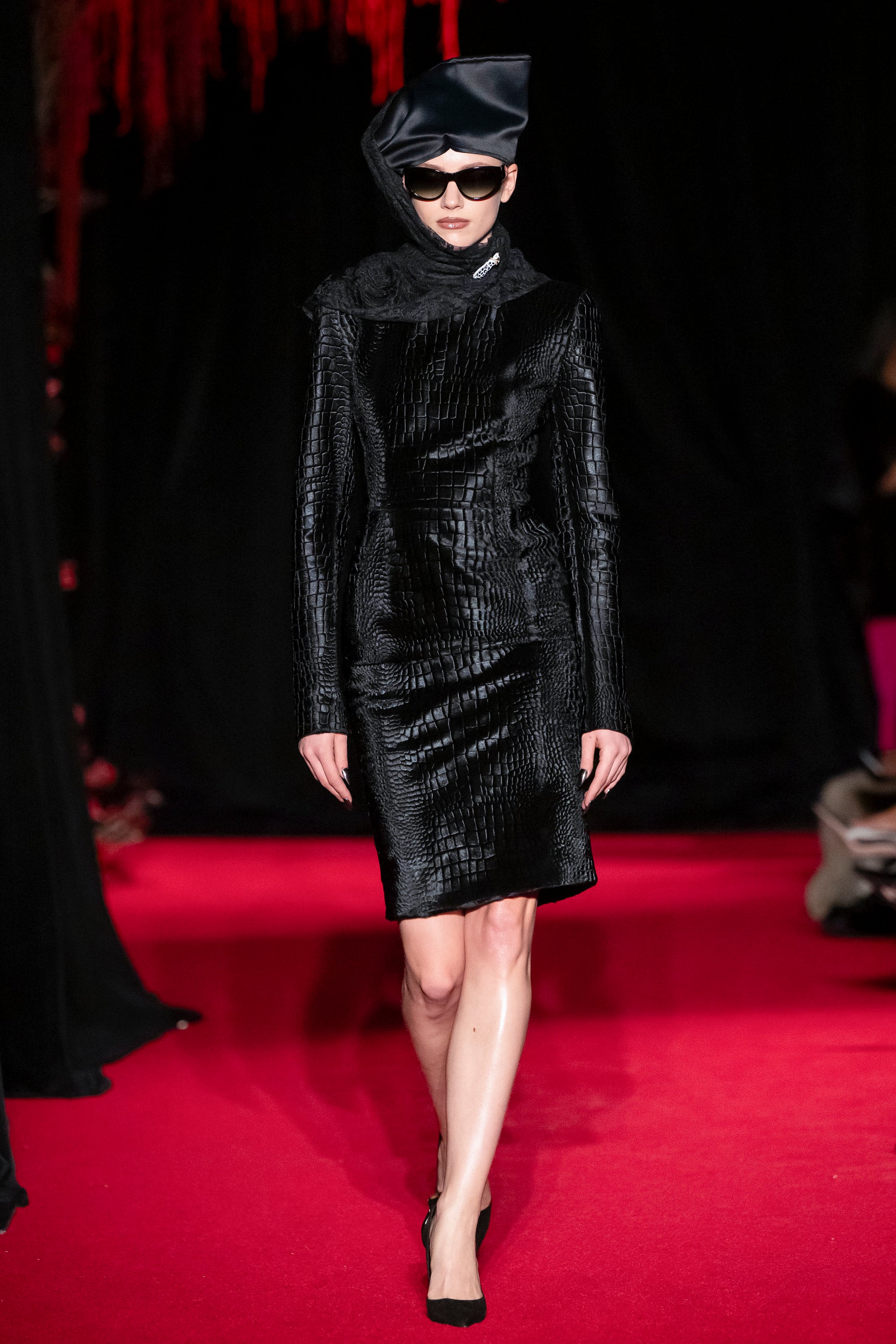 LaQuan Smith Long Sleeve Croc Shift Dress