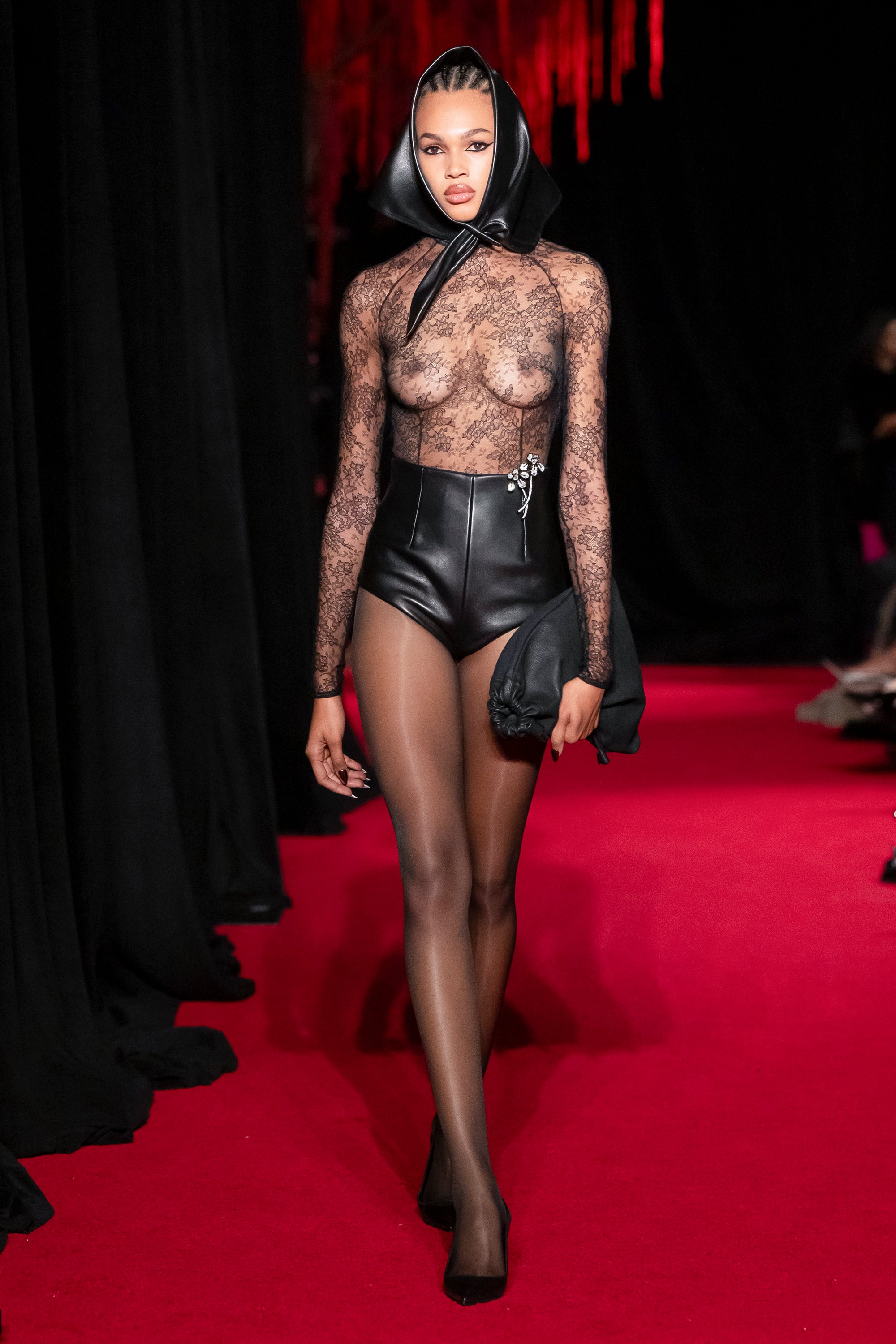 LaQuan Smith Lace Bodysuit with Mock Neck Detail